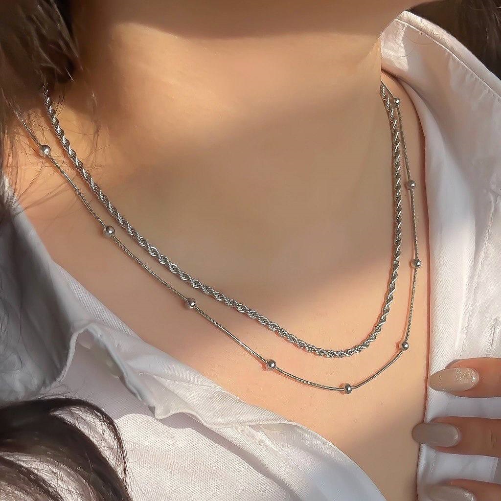 گردنبند دولاین طنابی جذاب طلایی و نقره ای